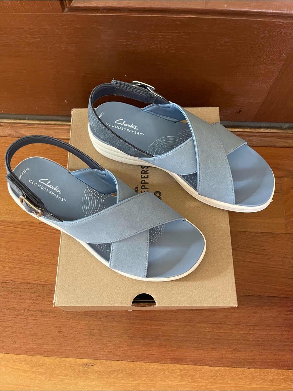 Clarks Cloudsteppers Light Blue Crisscross Slingback Sandals